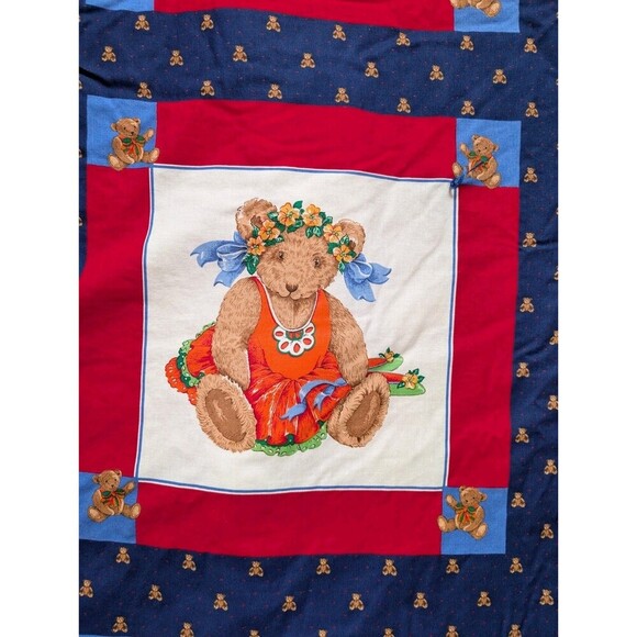 Vintage Teddy Bear Crib Quilt Baby Nursery Decor Country Handmade Throw Blanket - Picture 6 of 12